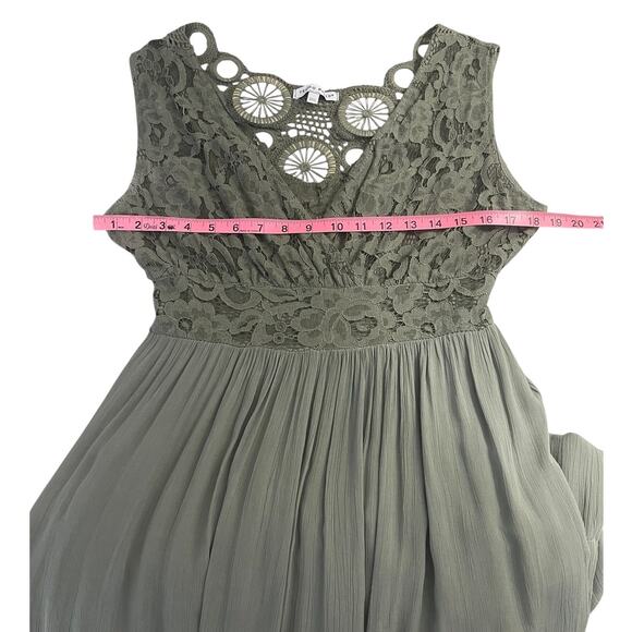 Tempo Paris Lace Crochet Fit & Flare Midi Dress Green Sz M/L Boho Romantic Chic - Picture 8 of 12